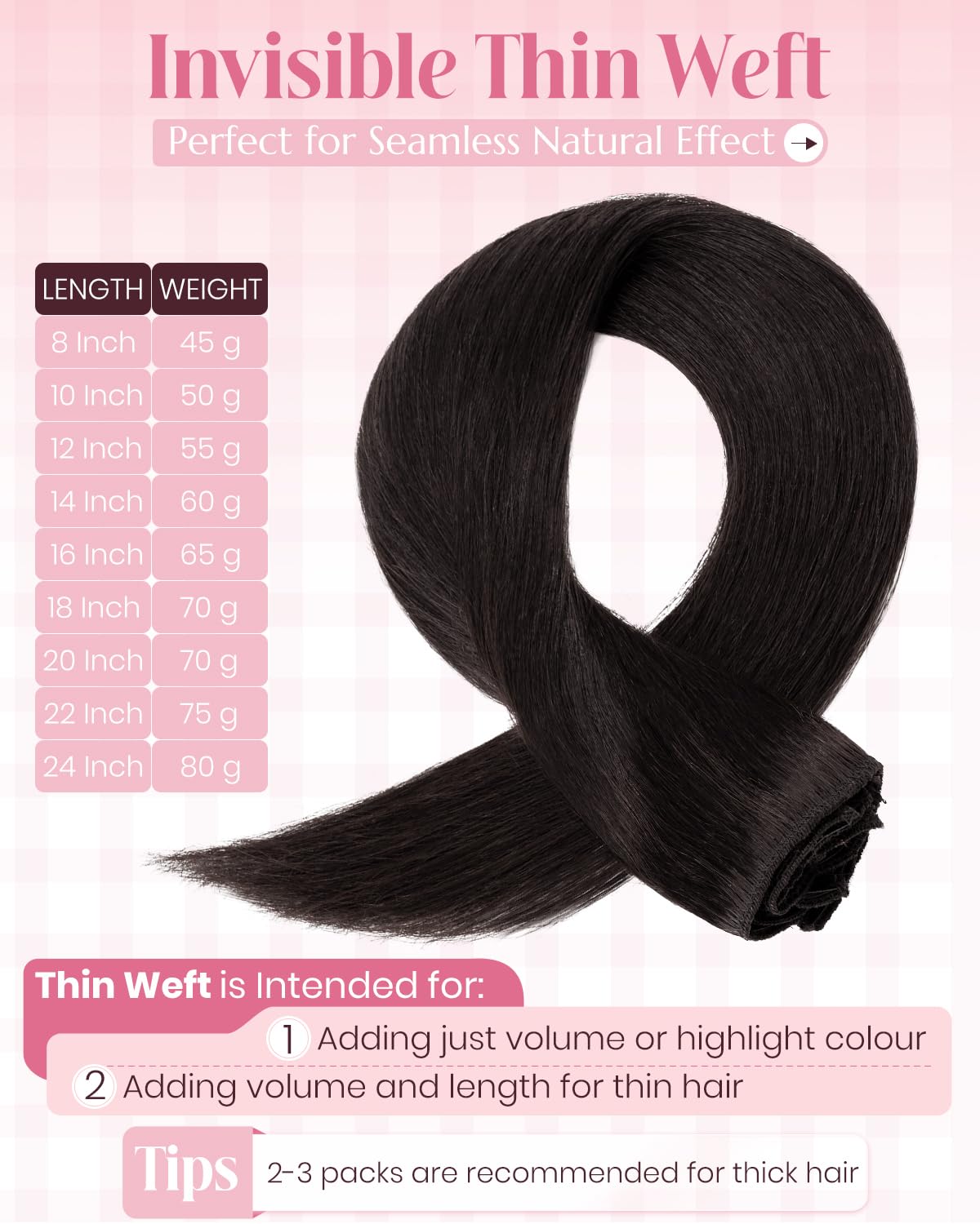 SLEEKALON Clip in Hair Extensions Real Human Hair Remy #1B Natural Black - 16 Inch 65 Gram 8 Pcs Invisible Full Head Weft Straight - Image 4