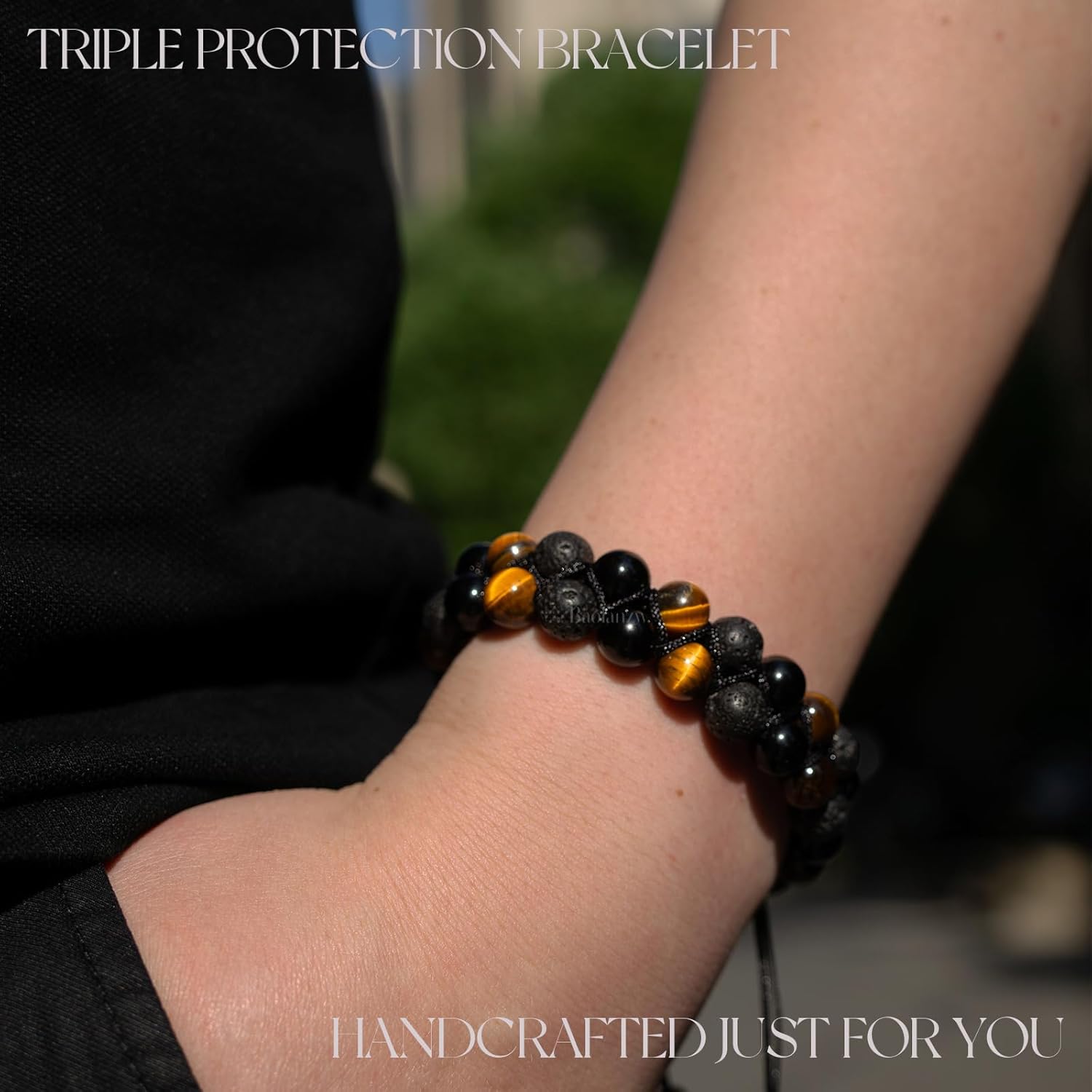 Protection Stone Bracelet for Men/Women – Handmade, 8mm Healing Crystal Bracelet for Grounding, Luck & Positive Vibes - Image 3