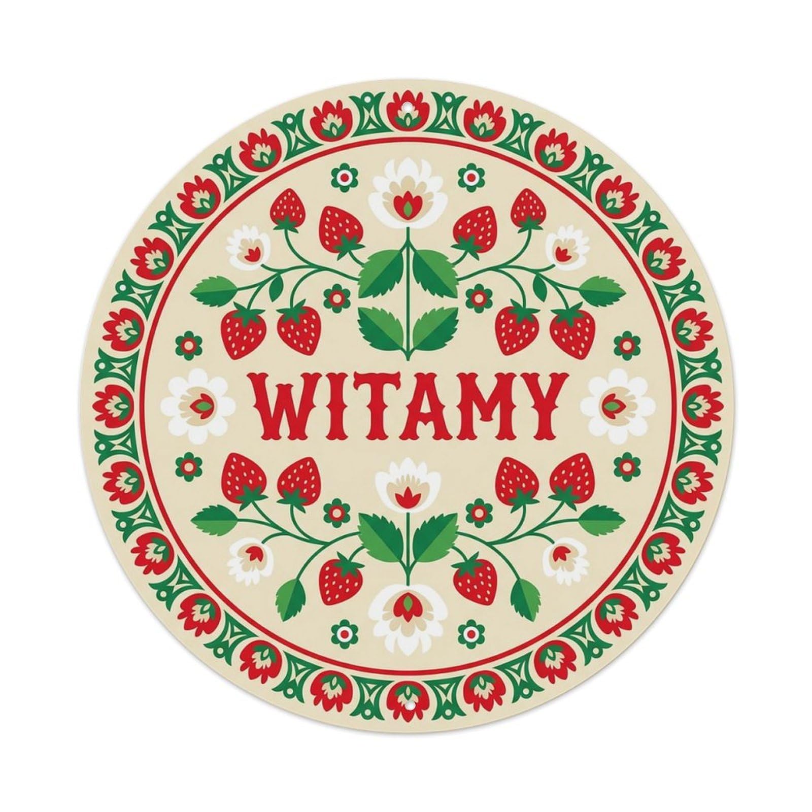 Vintage Polish Folk Art Witamy Welcome Strawberry Patch Metal Tin Sign