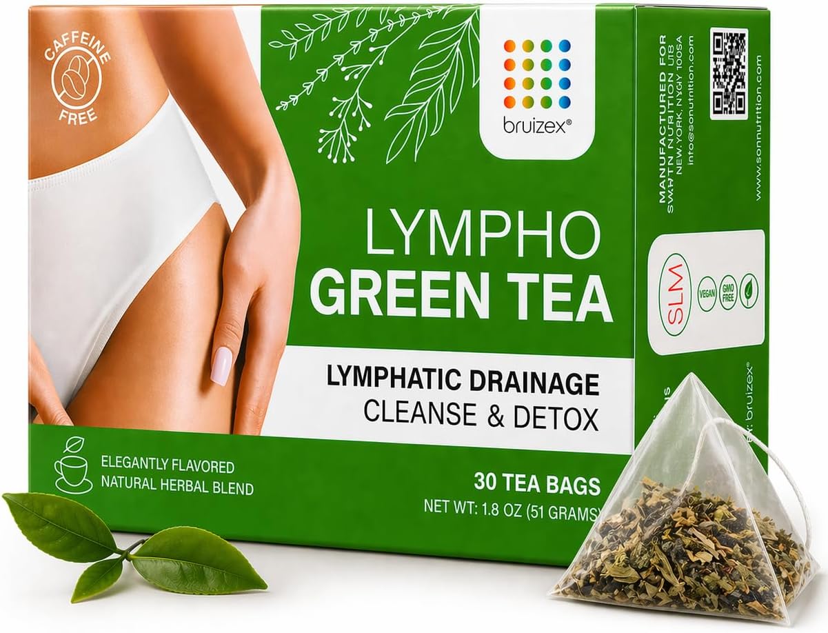 Bruizex Lymphatic Green Tea, Lymphatic Drainage Cleanse & Detox, Natural Herbal Blend for Lymphatic System Health, Post Surgery Recovery Liposuction, BBL, Tummy Tuck, Lipedema & Lymphedema, 30-Pack