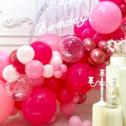 Miniatura 5 de Kit de arco de globos rosados, 150 globos de confeti rosa intenso y blanco para feliz cumpleaños, San Valentín, madre, niña, baby shower, decoración