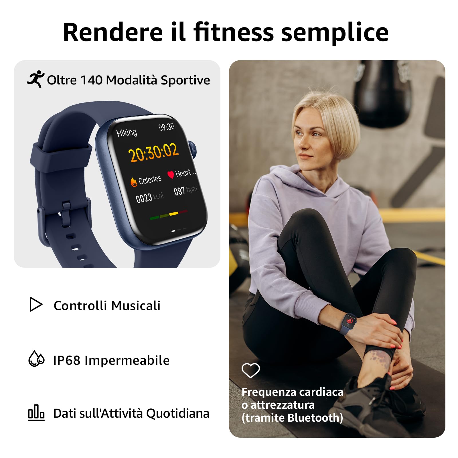 AcclaFit Smartwatch Uomo Donna, 1.85" Orologio Smartwatch con Effettua/Risposta Chiamate, 113 Sportive Smart Watch con Contapassi/SpO2/Sonno/Cardiofrequenzimetro, Impermeabil IP68 per iOS Android