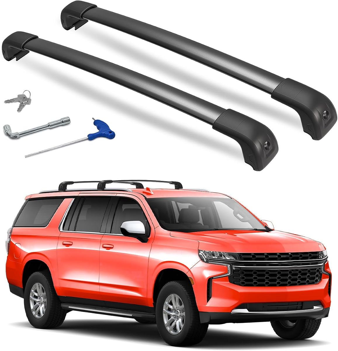 330lbs Cross Bars Compatible with 2021-2026 Chevrolet Chevy Suburban | Tahoe, GMC Yukon & XL, Cadillac Escalade & ESV, Lockable Roof Rack Aluminum Heavy Duty Roof Rails Crossbars Rooftop Accessory