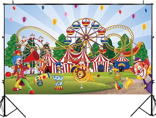 Miniatura 2 de Telón de fondo grande de carnaval de circo con 70.8 x 43.3 pulgadas, telón de fondo de fotografía de bienvenida a la pancarta de carnaval para