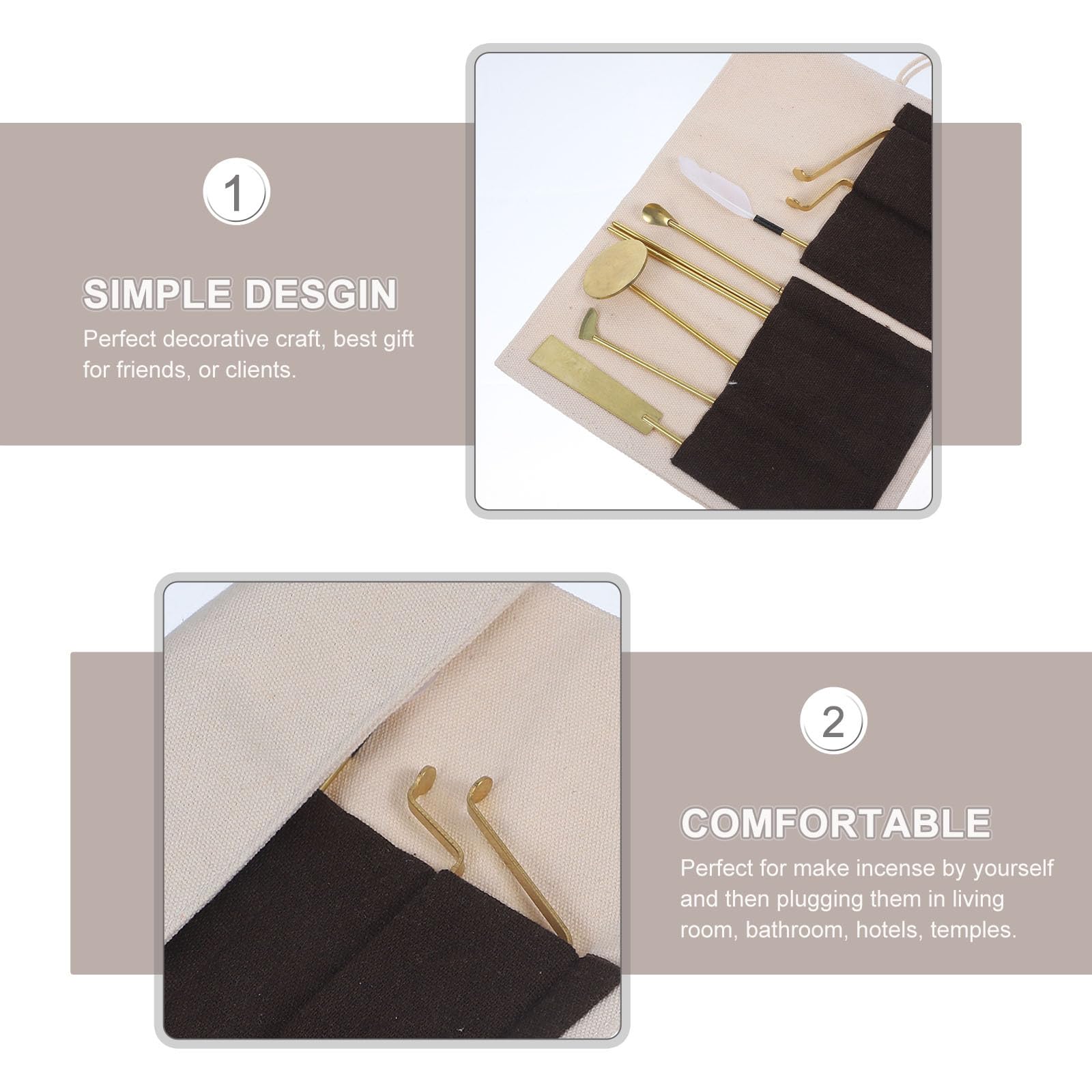 Set di 7 Pezzi Strumenti in Ottone per Incenso Borsa, Accessori Decorativi Facili da Usare per Meditazione e Aromaterapia in Soggiorno e Bagno