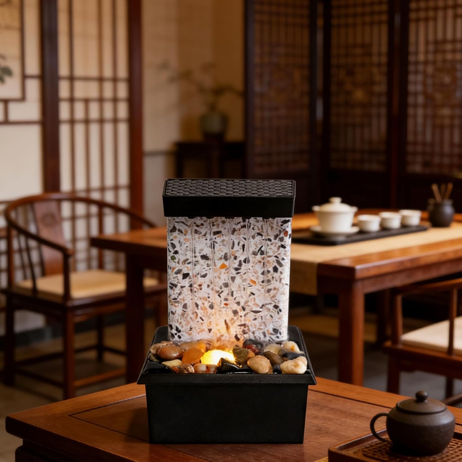 Mini Tabletop Water Fountain with LED Light & Powerful Pump – USB Powered Desktop Decor for Home, Office, and Tea Room