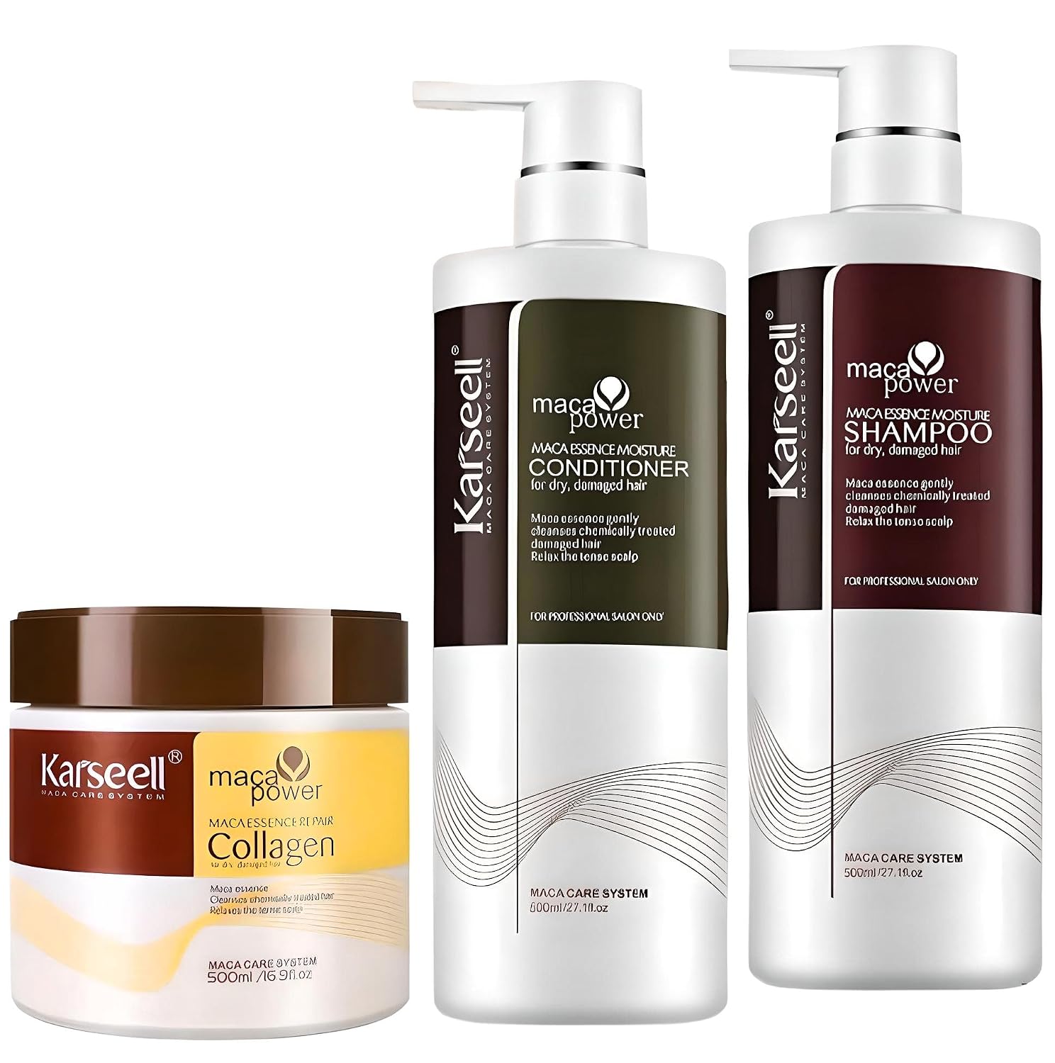 Karseell Dry Damaged Hair Repair Set Shampoo Conditioner Mask MACA Collagen Kit