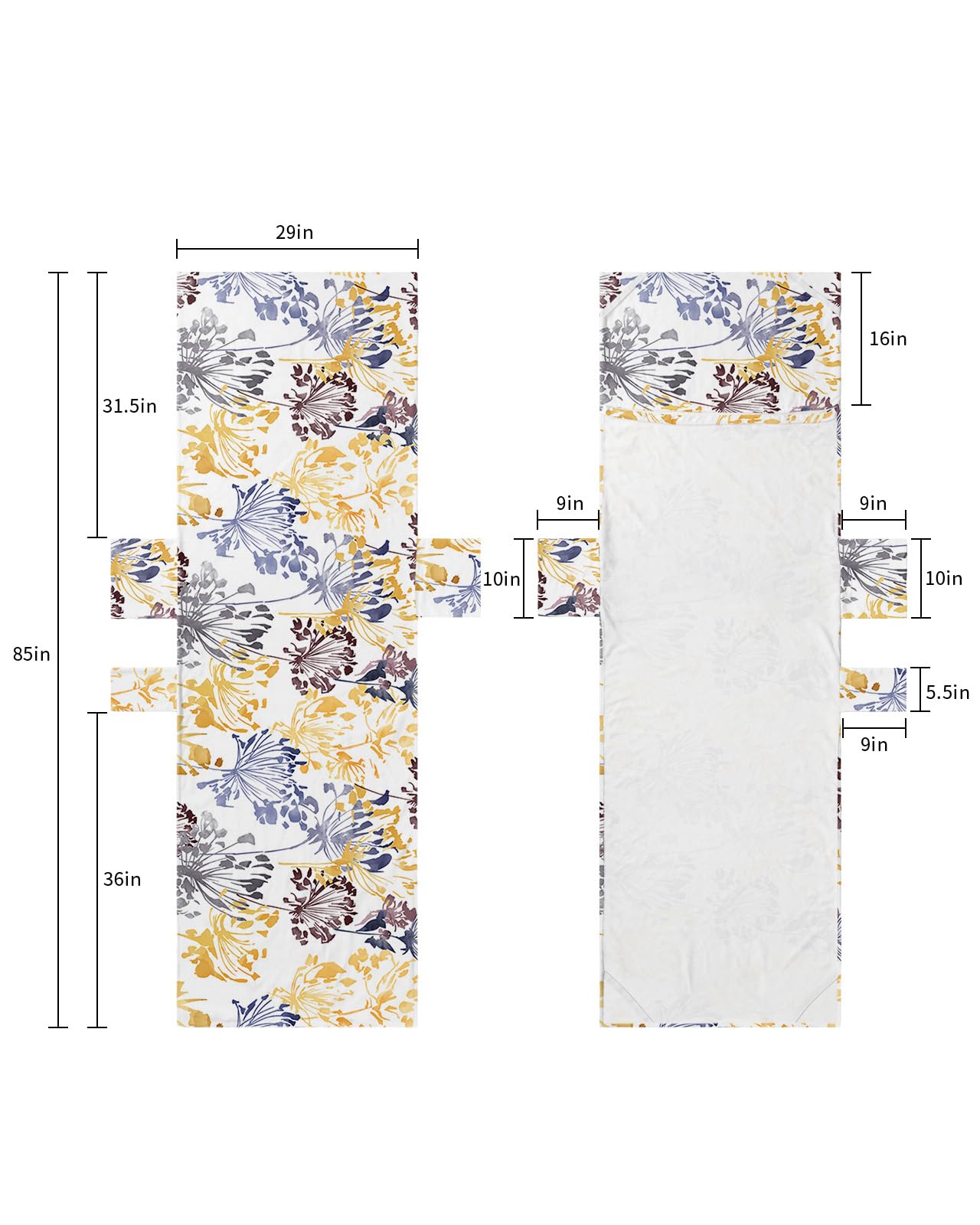 Yellow Blue Brown Flowers Beach Lounge Chair Towel Cover, Soft Chaise Lounge Towel with Side Pockets Patio Pool Chairs Cover for Beach/Pool Sunbathing 29x85 Watercolor Spring Floral Botanical