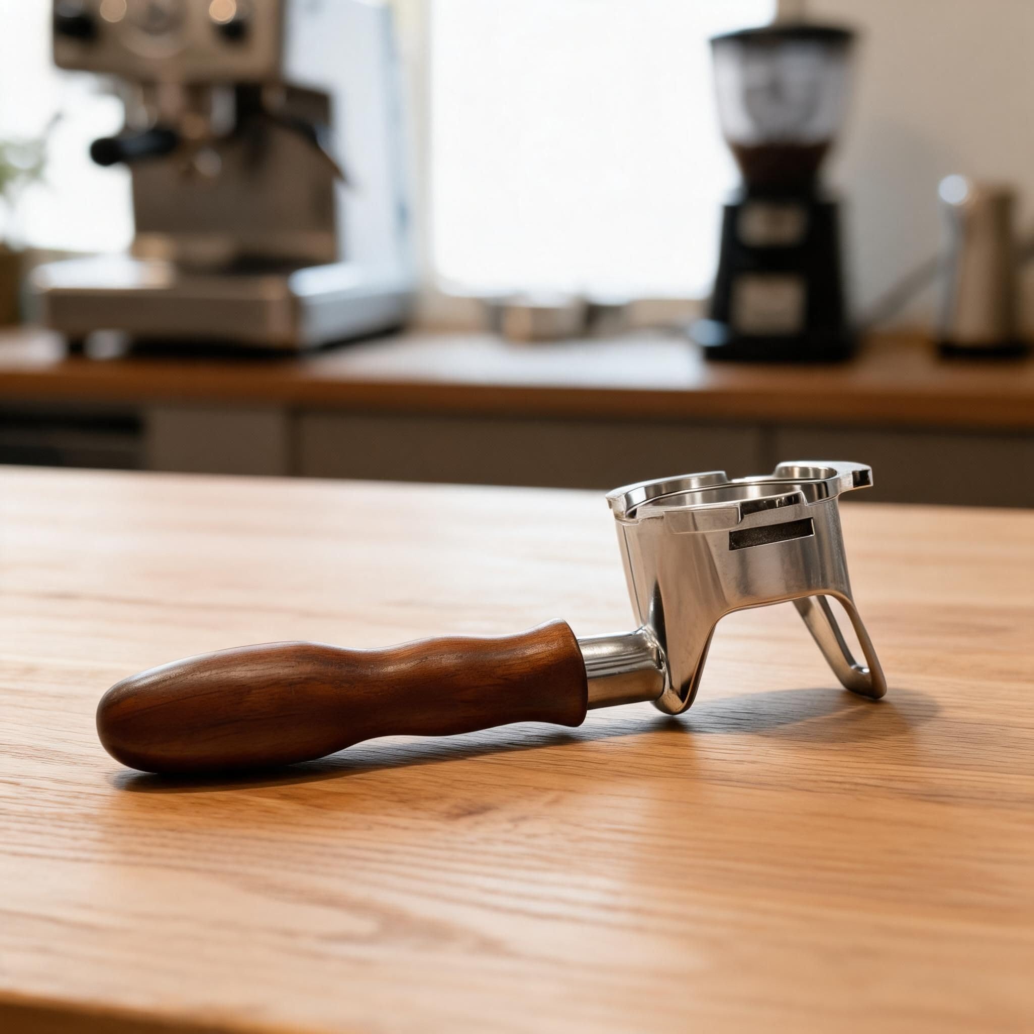 QOXEZY 54 mm Siebträger ohne Boden mit Holzgriff, Edelstahl-Konstruktion, abnehmbares Design, für Espressomaschinen, für NJ ES501, ES502, ES601, ES655, ES701 Modelle (4)