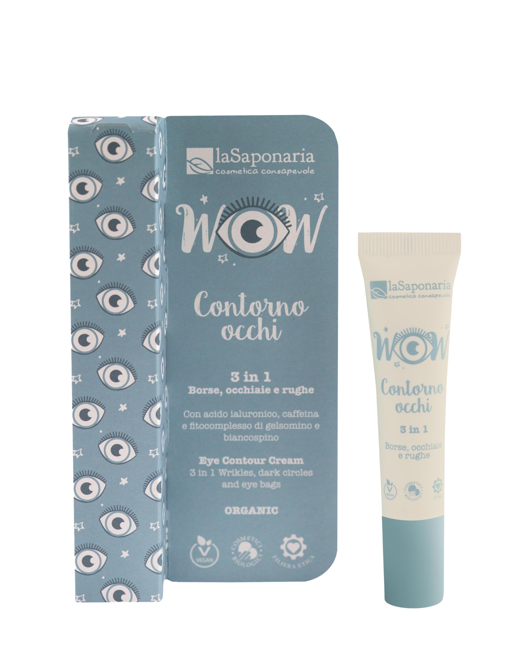 La Saponaria 3 in 1 Eye Contour Cream, Wrinkles & Fine Lines, Dark Circles, Hyaluronic Acid, Retinol, Caffeine, Anti-Ageing, Brighten, Natural, Vegan, Cruelty-Free, Recycled Packaging, Organic, 15ml