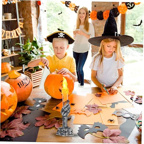 Miniatura 3 de Uonlytech 4 piezas de luces de Halloween, candelabros eléctricos, velas principales, decoración de Halloween, vela de esqueleto de Halloween,