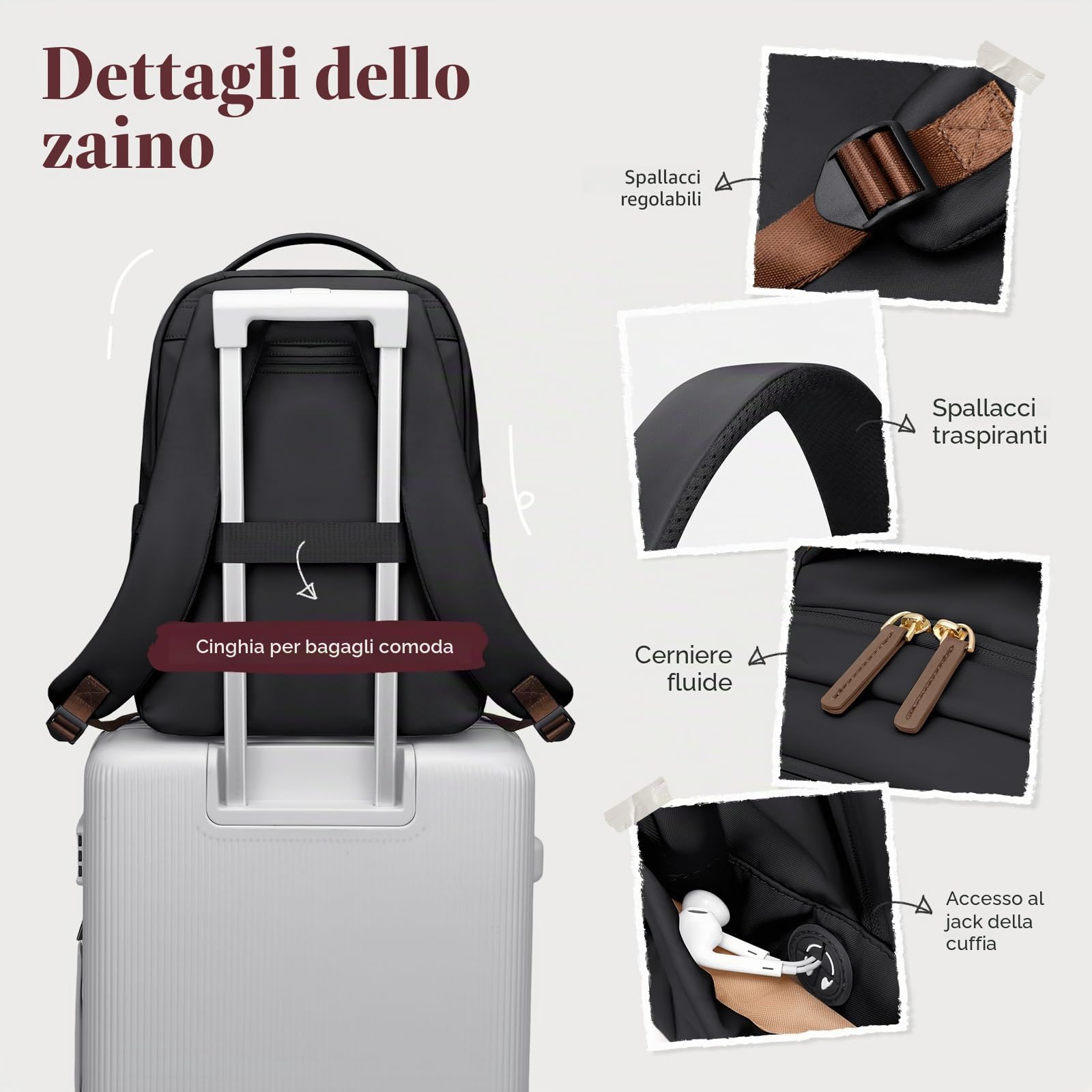 GOLF SUPAGS Zaino Porta PC Donna da 15.6 Pollici, Multifunzionale Zaino da Viaggio, Zainos Lavoro Donna, Zainos Capiente per Università, Viaggi, Ufficio, Scuola (Nero)