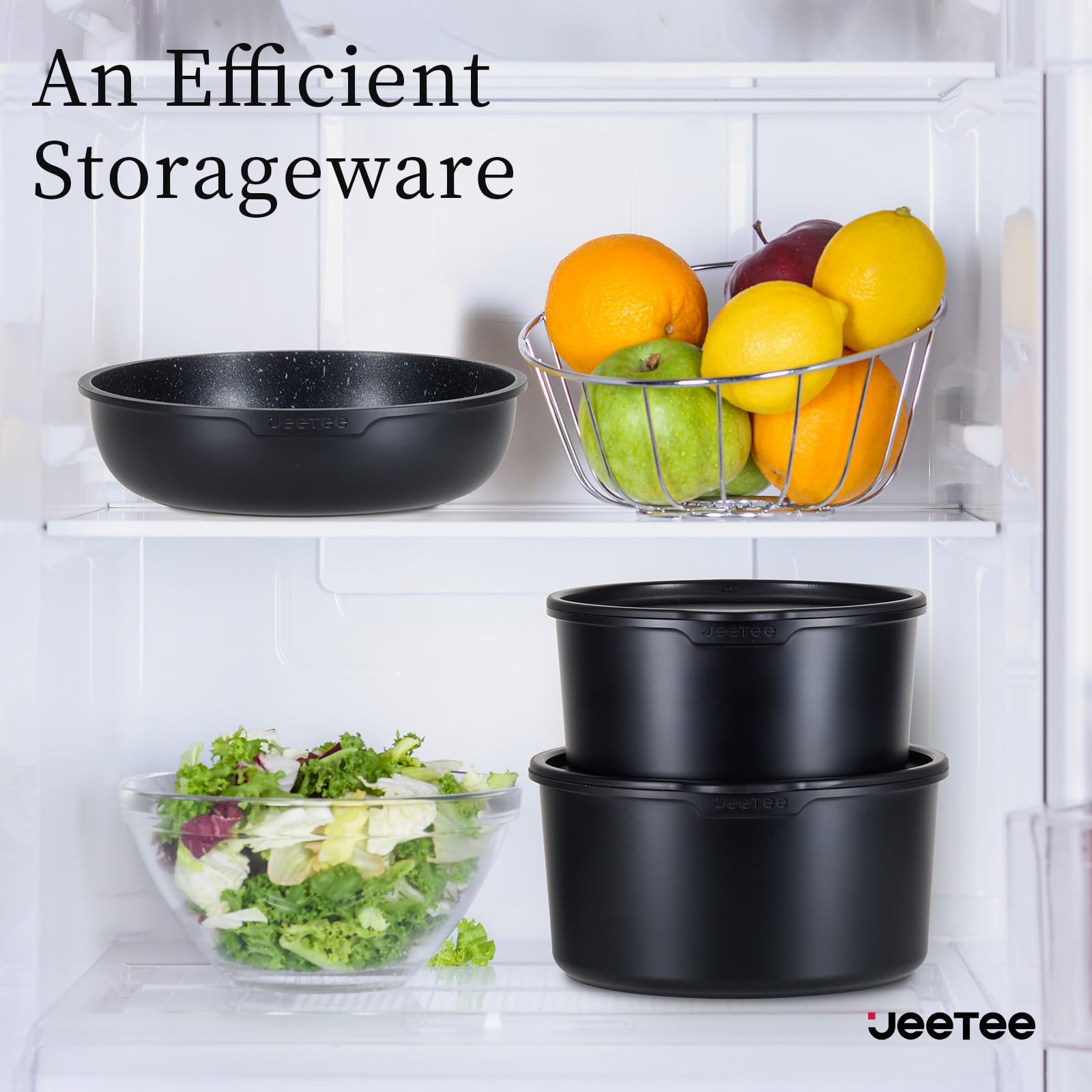 JEETEE Pots and Pans Set Non Stick 17pcs, Kitchen Cookware Sets with Detachable Handle, Induction Nonstick Cookware Set with Removable Handle, Stackable RV Cookware, Oven Safe, PFAS/PFOA Free, Black