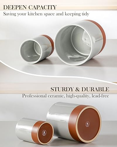 Miniatura 6 de MALACASA Portautensilios, Portautensilios de Cerámica para Cocina de 7.3"+5.5" pulgadas para Encimera, Recipientes Grandes para Utensilios de Cocina