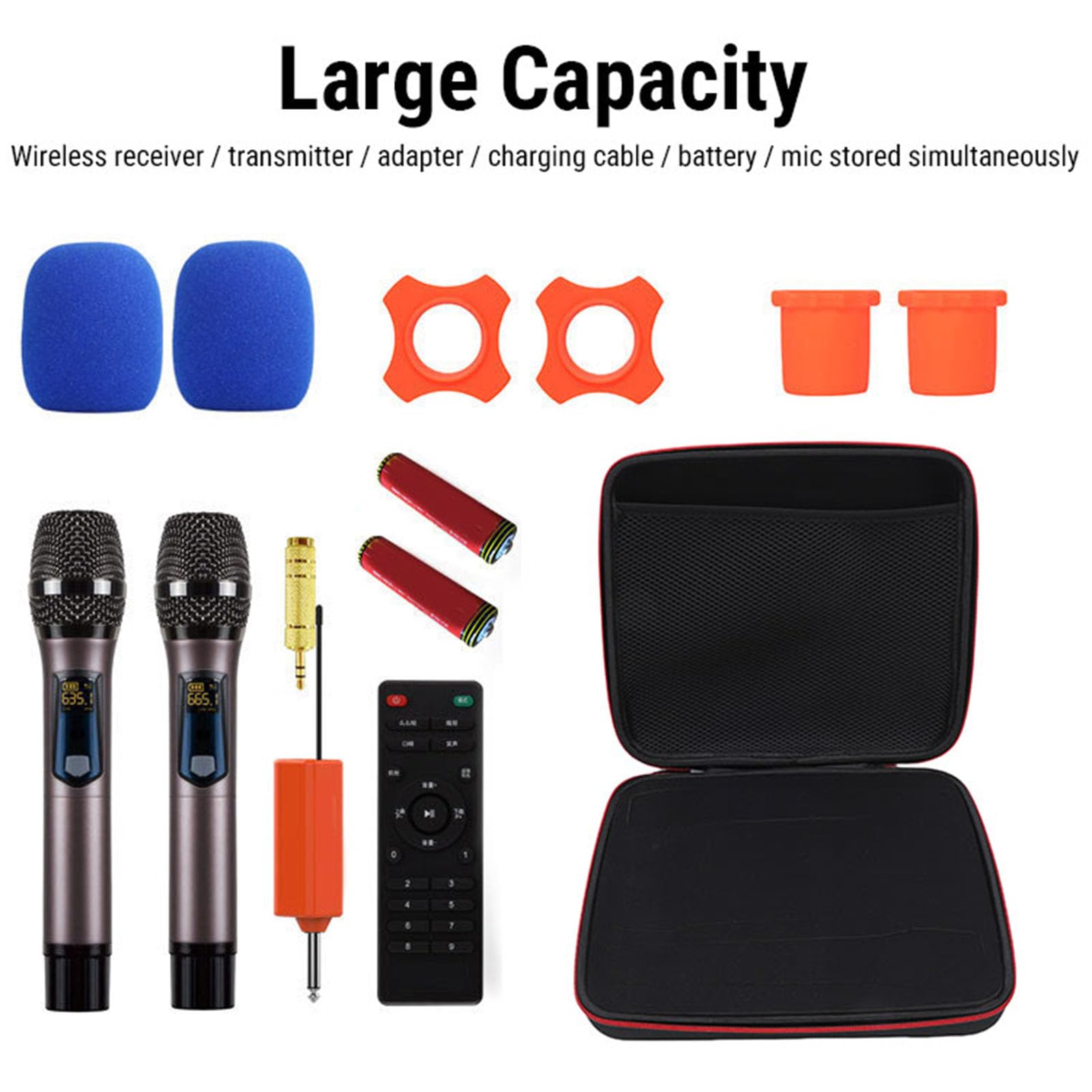 GOWENIC Étui pour Microphone sans Fil à 4 Emplacements, Sac de Transport Résistant aux Chocs pour Micro Portable avec Doublure Intérieure Douce, pour Récepteurs, Adaptateurs, Câbles,