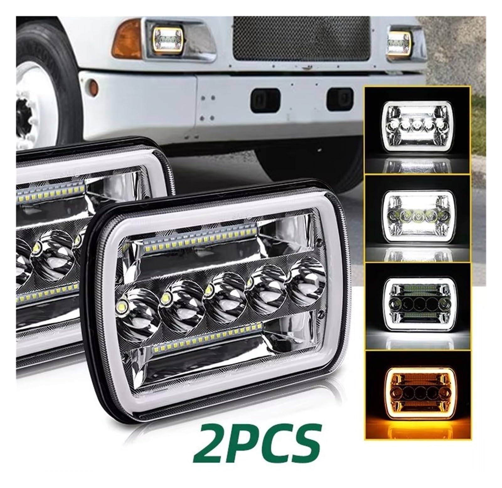 FARO PRINCIPAL Faro Led Cuadrado 7x6 '', 5x7 Pulgadas, Haz Alto-bajo, Señal Giro Halo DRL Para Motocicleta, Todoterreno, Furgoneta, 12V, 24V Faros Delanteros