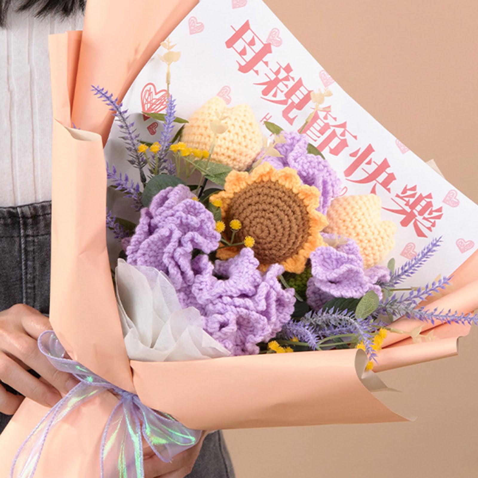 Amazon｜HUANGGG かぎ針編みフラワーブーケ LEDストリングライトと