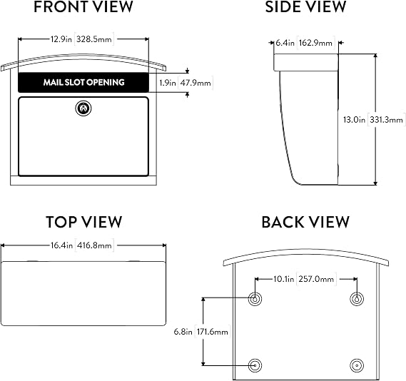 Architectural Mailboxes Dal Rae Locking Wall Mount Mailbox, White, Medium