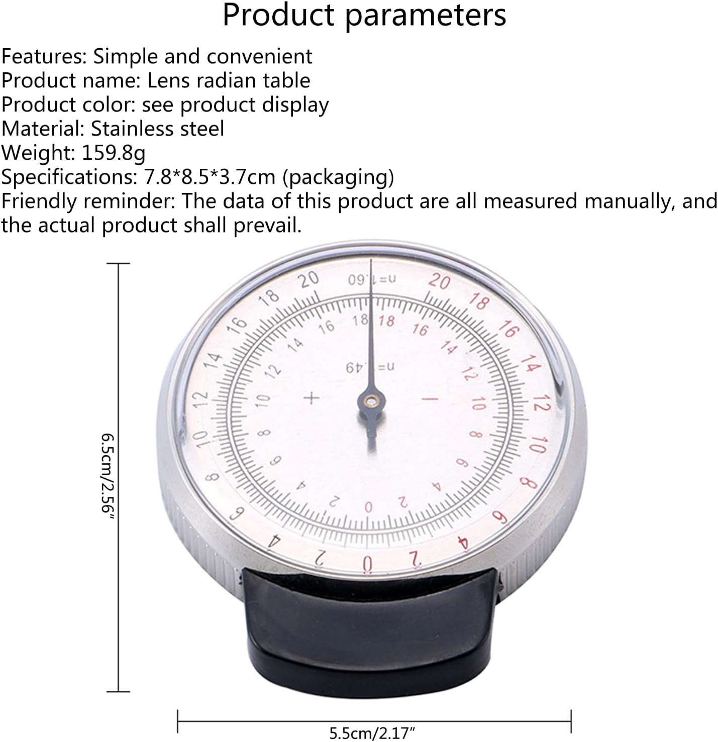 プロの眼科レンズクロックベース眼窩レンズ湾曲測定眼鏡店に適した測定ゲージテストテーブル