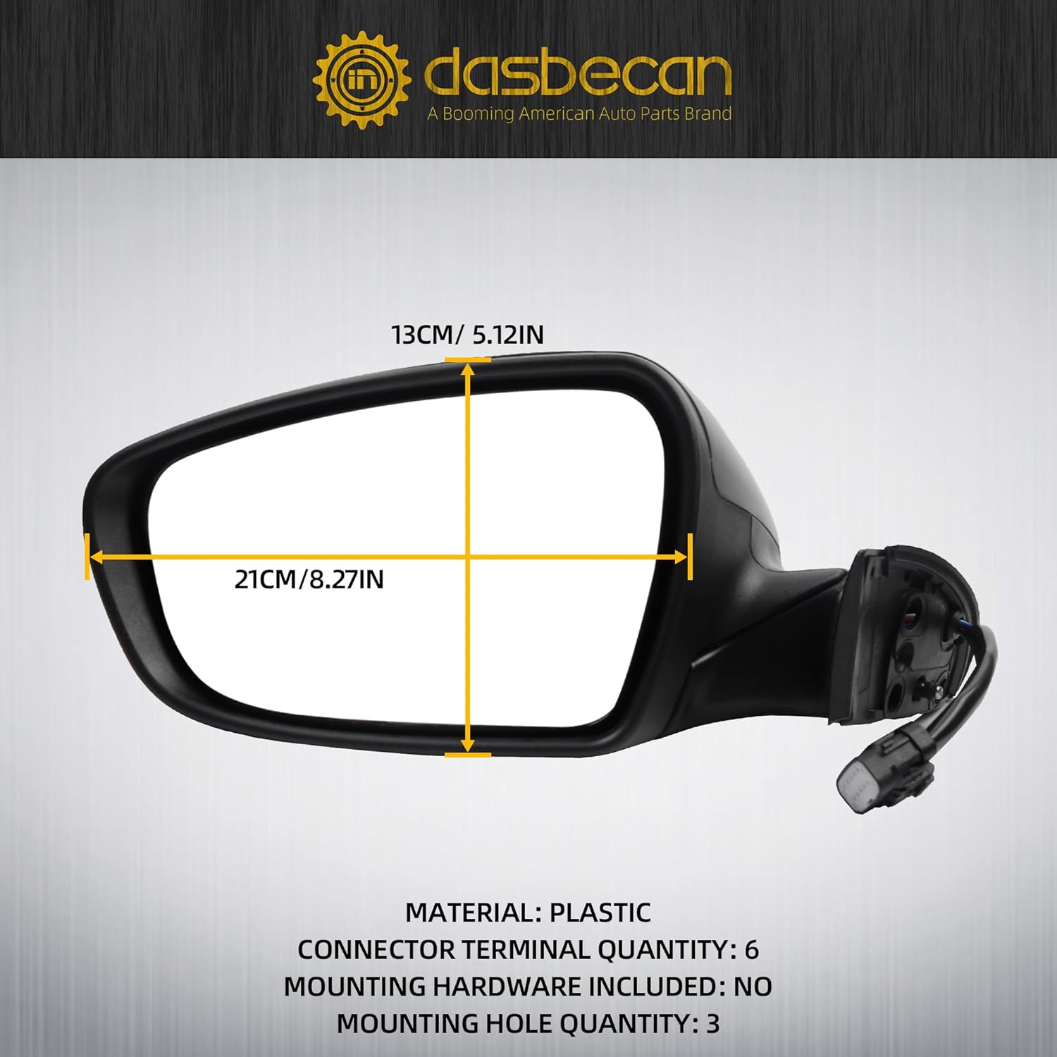 Dasbecan Left Driver Side Mirror Compatible With 2013 2014 2015 Kia Forte Rear view Mirror Black With Manual Folding,Heated,Power Glass,Signal Light Replace# KI1320182 87610-A7210 87610A7210(6 Pins)