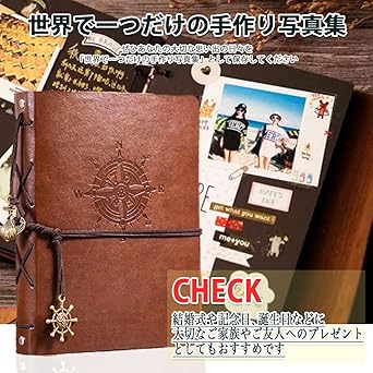 Amazon Hiraism アルバム 手作り スクラップブック 写真 フォトアルバム ルーズリーフ 台紙30枚 おしゃれ プレゼント 皮革製 航海風 コンパス レッド アルバム リフィル 通販