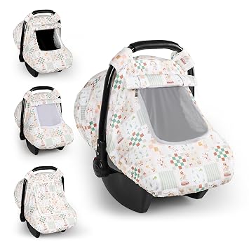 SWESEN Car Seat Cover Baby, Summer Carseat Covers Baby Girl, Soft carseat Canopy Snug Fit Baby Stroller, Dual-Layer Protection, Cooling Mesh & Roll-Up Sun Shade, Elephant