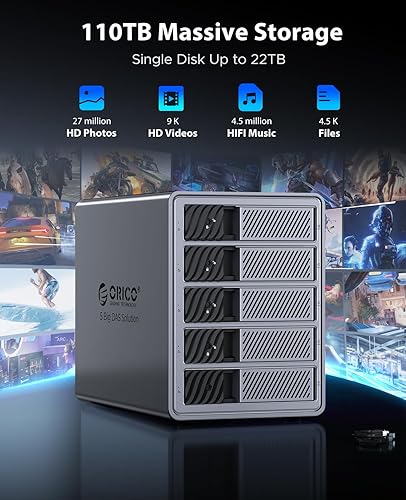 Miniatura 3 de ORICO RAID - Cajas de disco duro de 5 bahías USB 3.0, montaje push-pull para disco duro de 3.5 pulgadas, máximo 110 TB, almacenamiento externo
