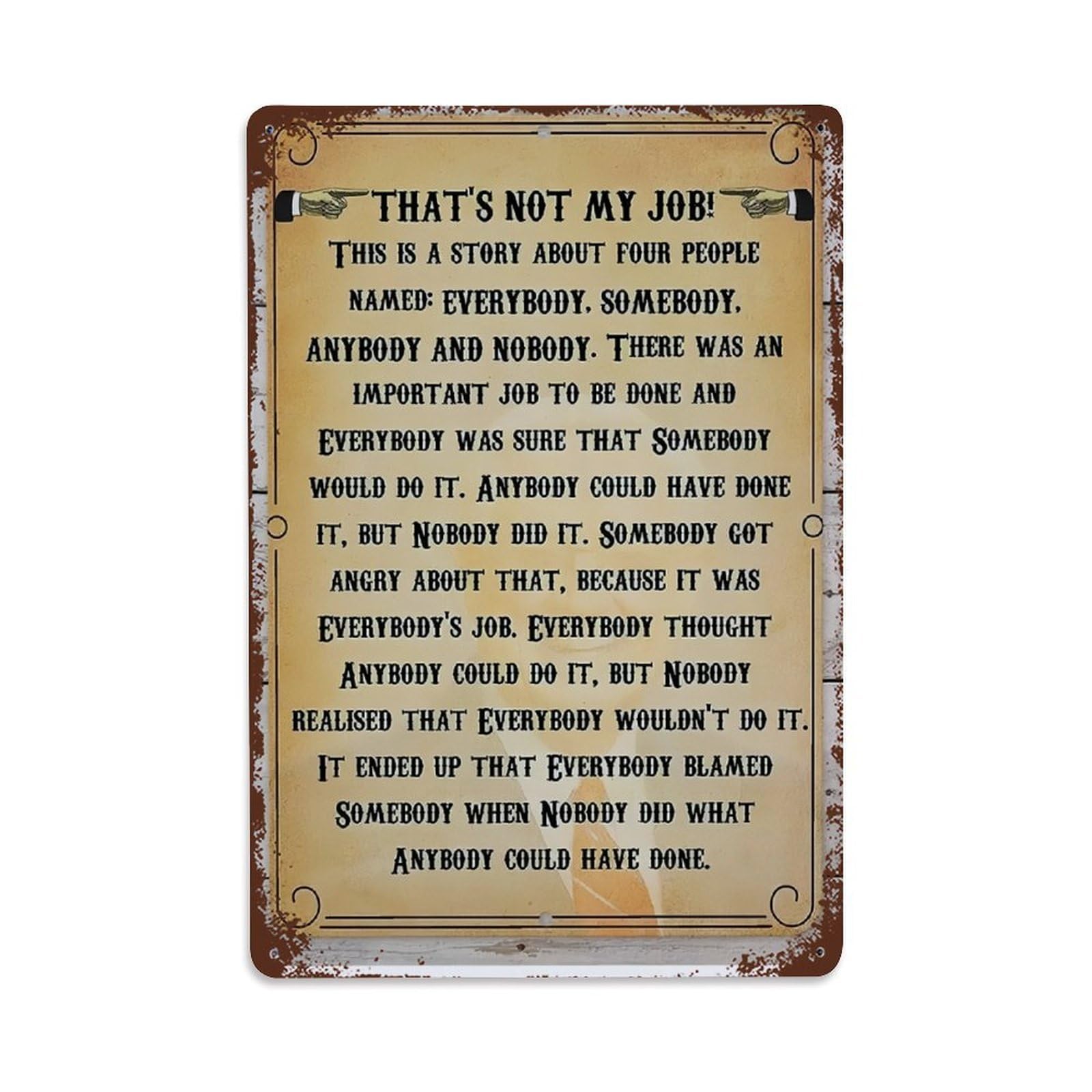 Funny Workplace Responsibility Vintage Sign Vintage Aluminium Metal Sign, Retro Wall Decor for Home, Bar, Garage & Farmhouse 30x20cm