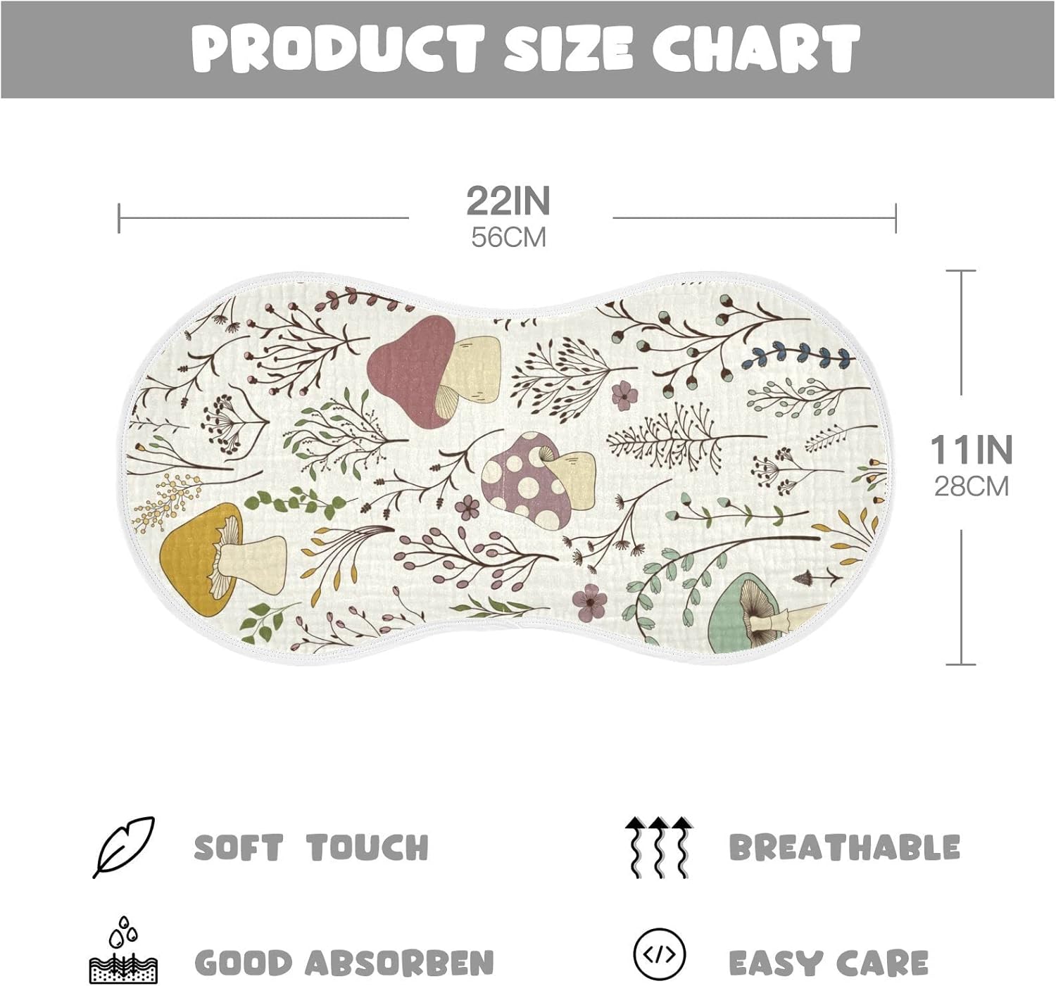 Moudou Mushroom Muslin Baby Burp Cloths 4 Pack, Super Absorbent Soft Cotton Burping Rags Feeding Bibs for Newborn Boys Girls