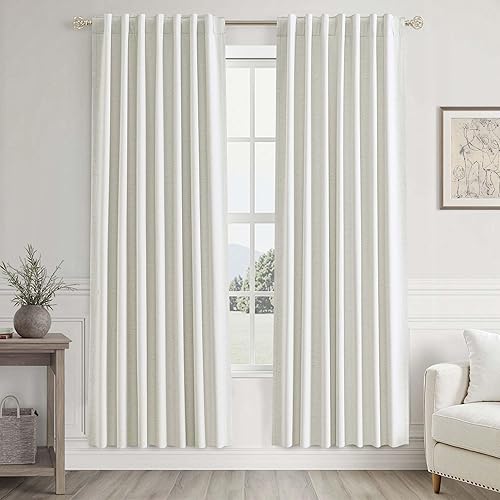 Miniatura 21 de UHITECH - Cortinas opacas de 84 pulgadas de largo, juego de 2 paneles de lino natural, 100% opacas, cortinas negras para dormitorio, sala de estar,
