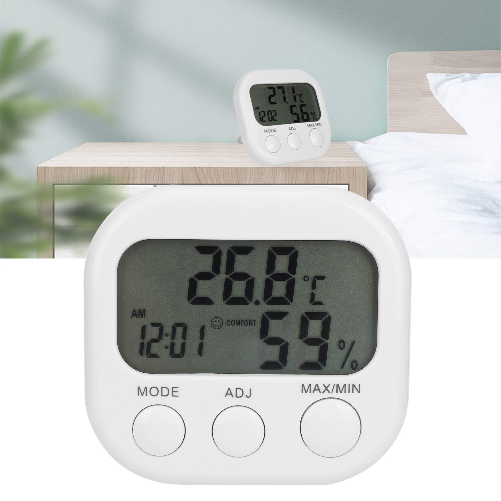 Humidity Meter Thermo?Hygrometer Portable Digital Hygrometer Indoor Home Thermometer with Temperature Monitor for Alarm Clock Temperature Humidity Expression Suggests Time and Date