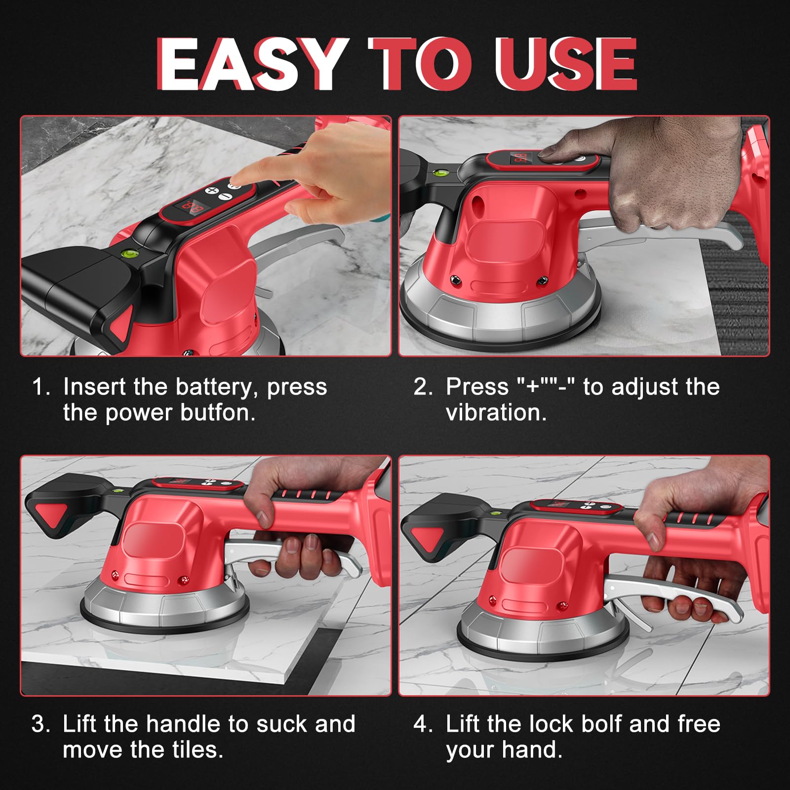 Vibrateur Sans Fil Pour Carrelage Compatible Milwaukee M18 - 10 Vitesses 200kg Aspiration