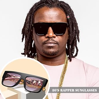 GIFIKOI 80s 90s Hip Hop Costume Outfit Kit Fake Golden Bracelet Dollar Sign Necklace Kanji Ring Sunglasses Rapper Costume Accessories Set