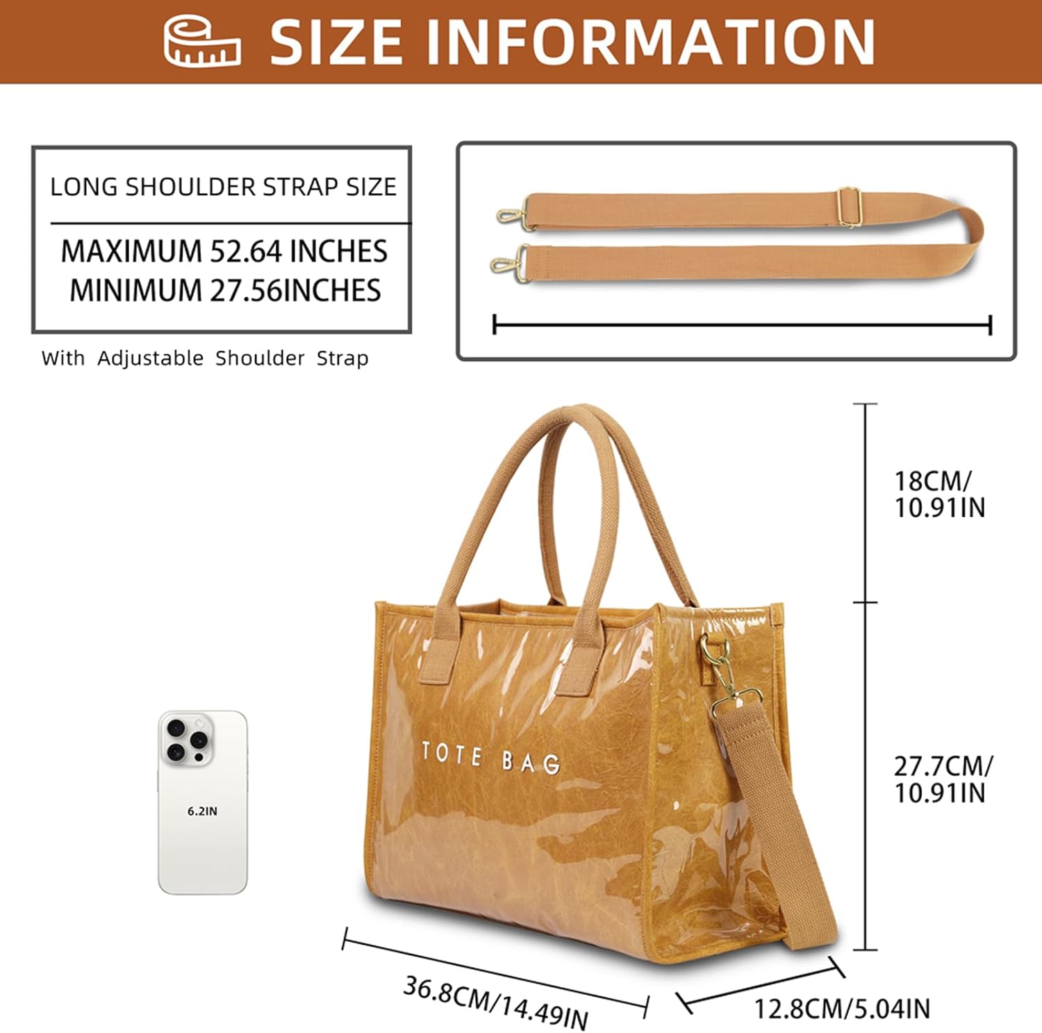 PVC Tote Bag for Women, Upgrade Plastic Tote Bag Trendy Kraft Paper Bag Women's Letters Print Tote Bag Shoulder Bag - Image 5