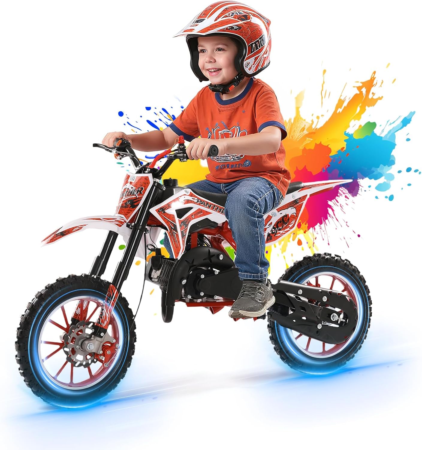 50cc Kids Dirt Bike, Dirt Bike for Kids, Mini Bikes with 2-Stoke, Gas Power Motocross, Off Road Mini Motorcycle, Pocket Motorbike with Front Rear Disc Brakes, Racing Max Speed 40KM/H