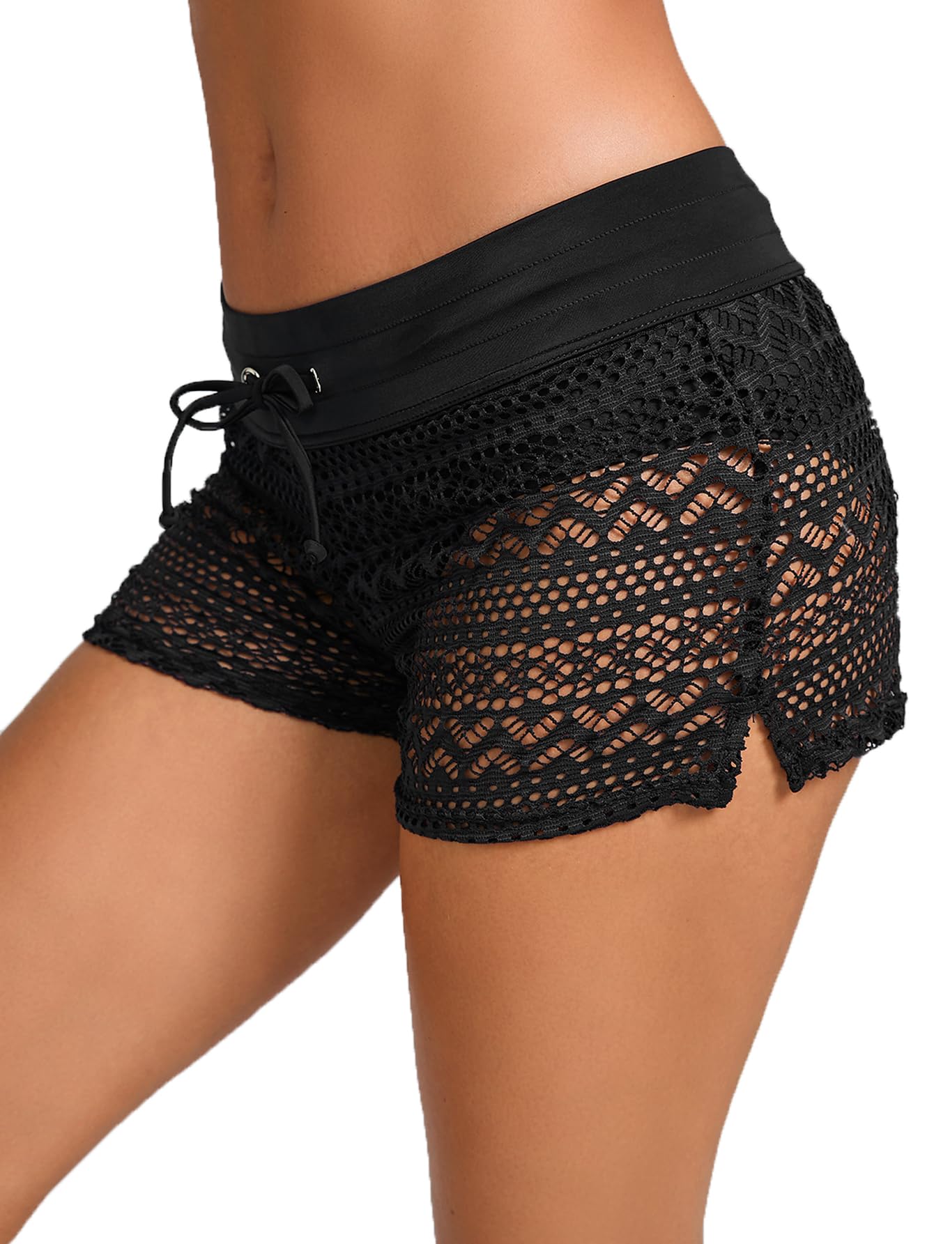Women's Lace Swim Shorts Drawstring Bathing Suit Shorts Board Shorts Bottoms Hollow Swimsuit Boy Shorts-picture-19