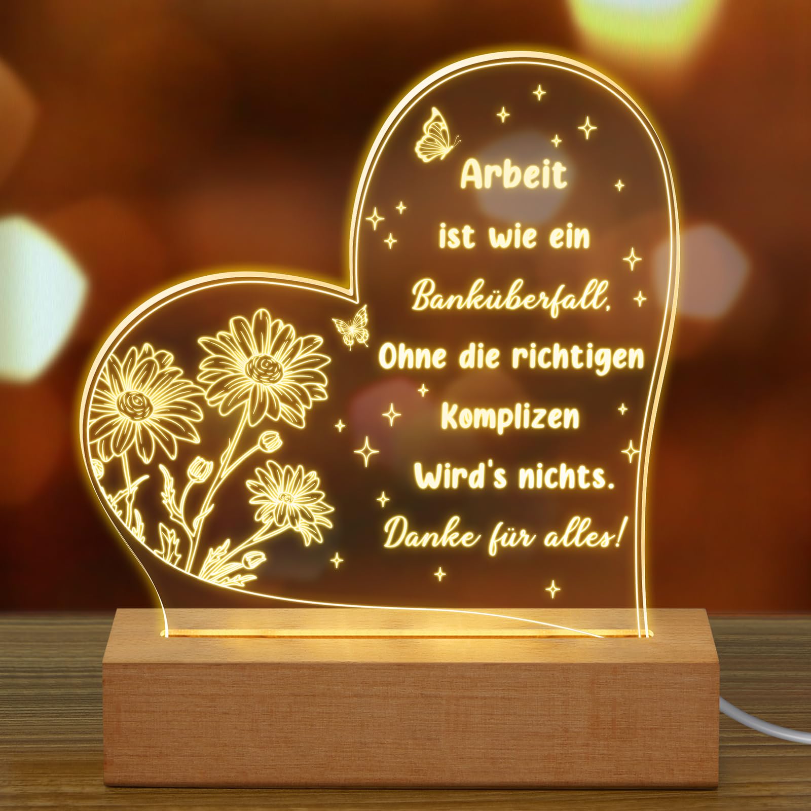 Fiada Danke Geschenke für Kollegin LED Lampe Acryl Nachtlicht Inspirierende Deko Abschiedsgeschenk für Kollegen Büro Arbeit Rente Arbeit ist wie ein Banküberfall Danke für alles