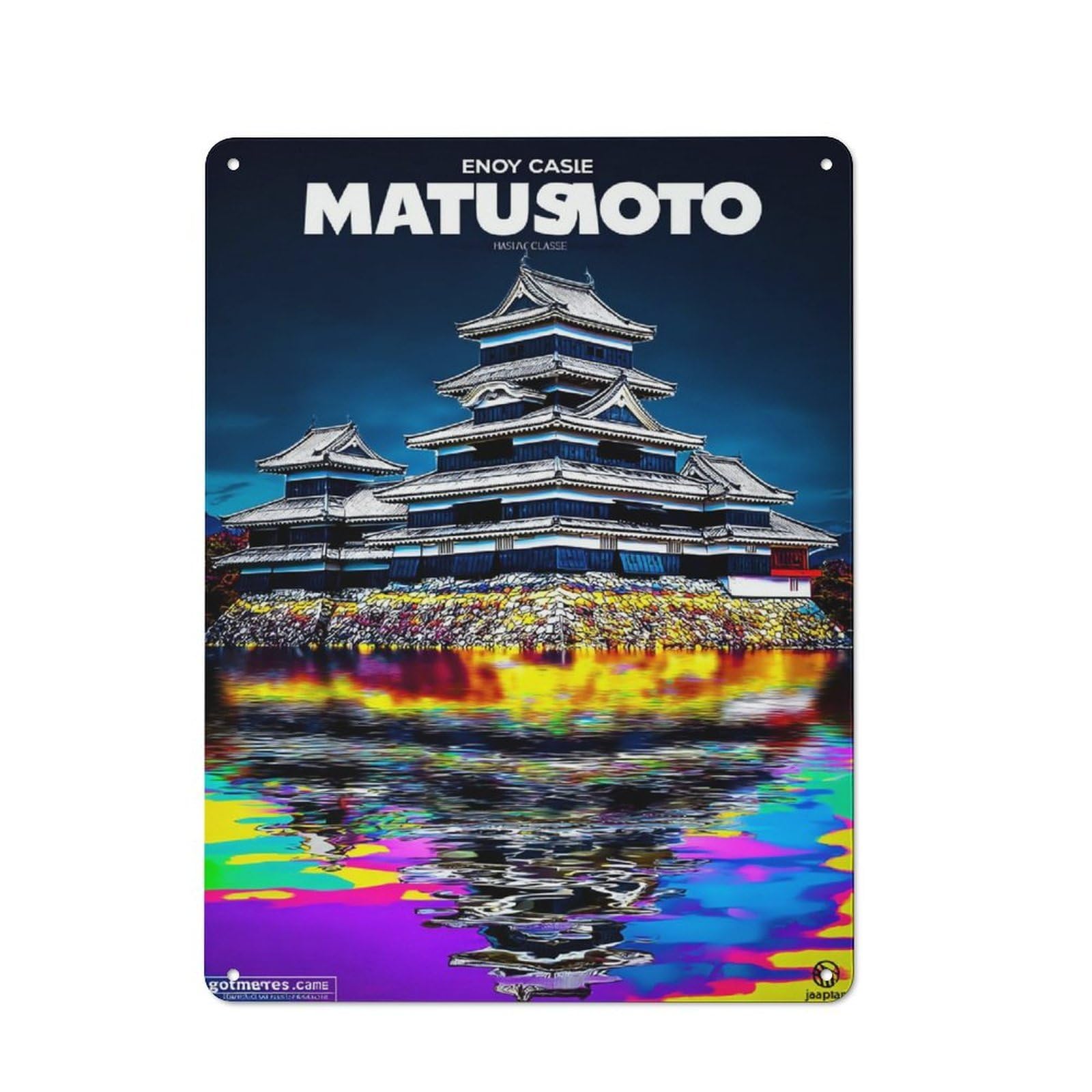 Matsumoto Castle Reflections Classic Metal Wall Decor 40x30cm, Decorative Tin Plaque for Cafe, Pub, Workshop Or Home Bar