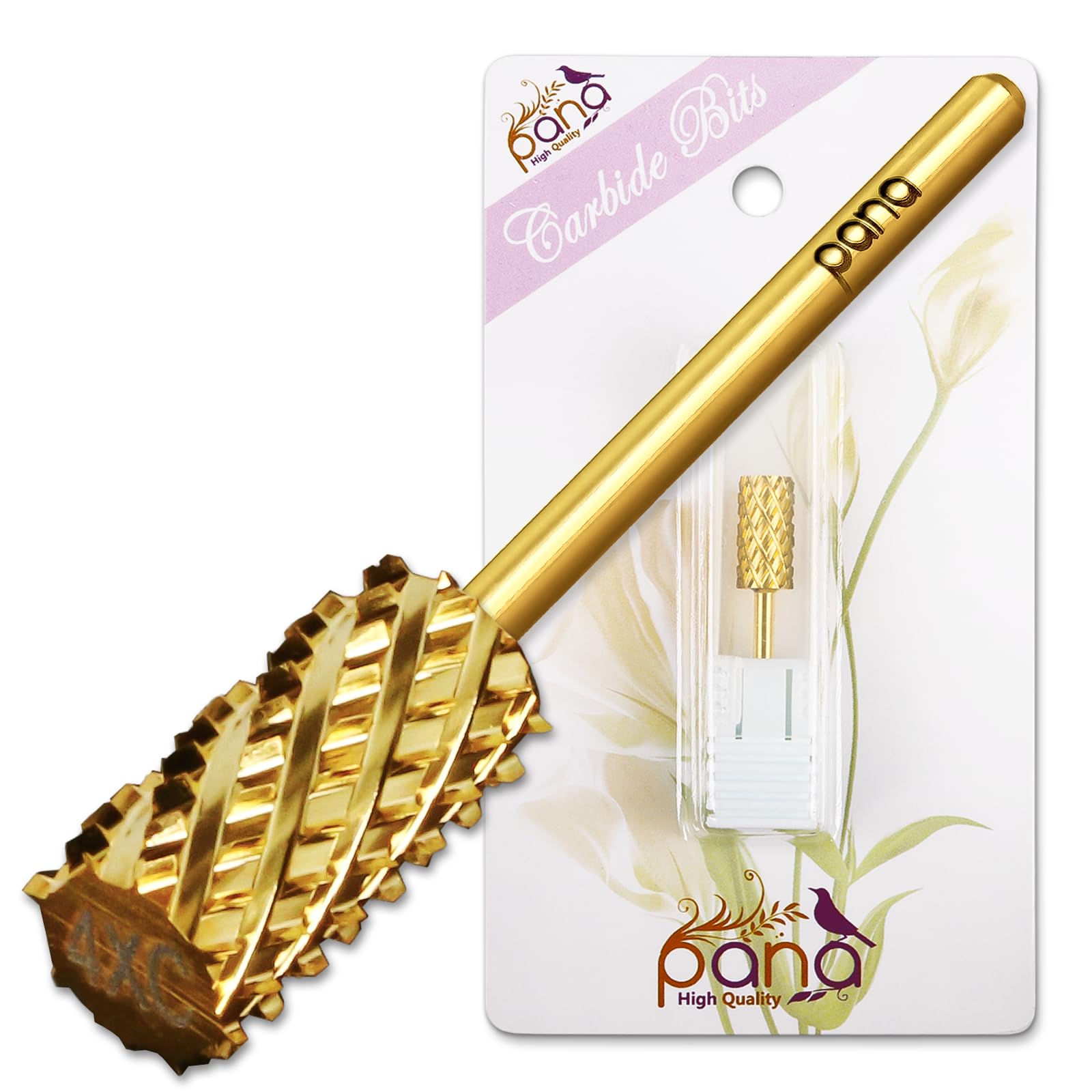 PANA 3/32" Shank Size - Flat Top Large Barrel Gold Carbide 4X Coarse Grit - Nail Drill Bit for e-File Nail Drills