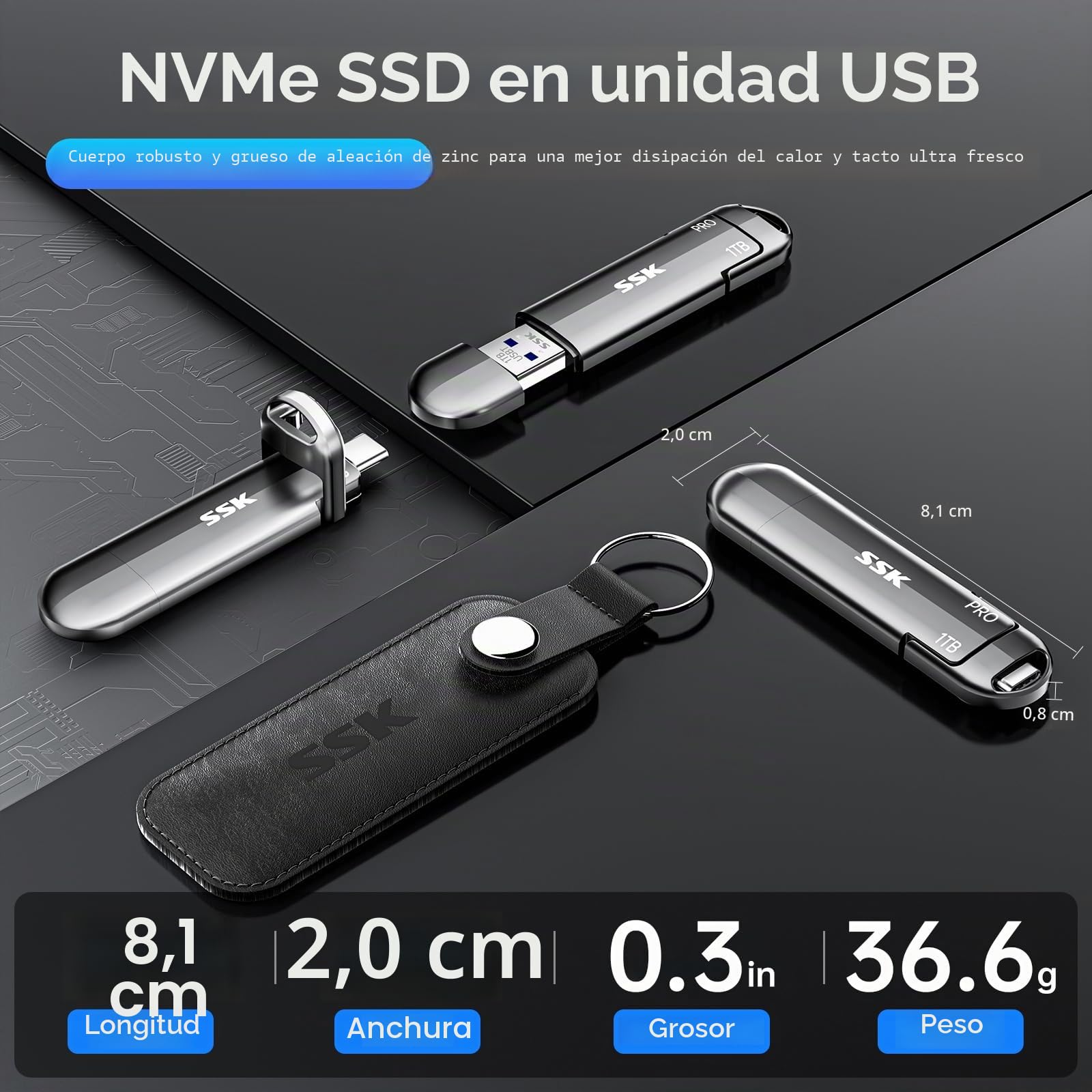 SSK Unidad Externa SSD de 1 TB hasta 1000 MB/s, Unidades de Estado sólido externas Tipo C+USB A Disco Duro SSD USB 3.2 Gen 2 para iPhone 15/PS4/teléfono Android/Tableta/Windows/Mac