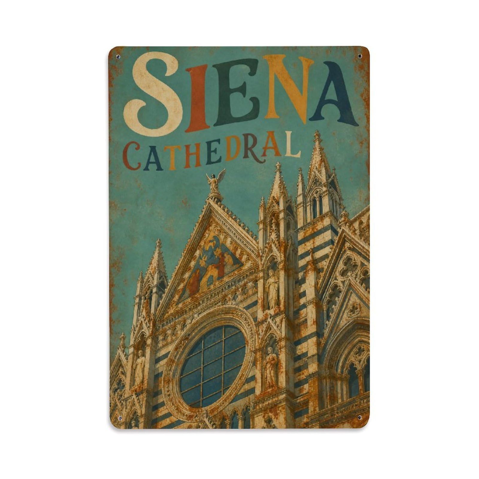 Huiyhb 8X12inch(20X30cm) Vintage Travel Siena Cathedral Gothic Detail Italy Metal Tin Sign