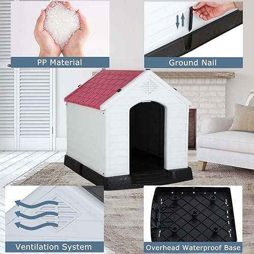 Miniatura 10 de BestPet Casa para perros grande de 32 pulgadas con aislamiento, de plástico duradero, para perros pequeños, medianos y grandes, para interiores y