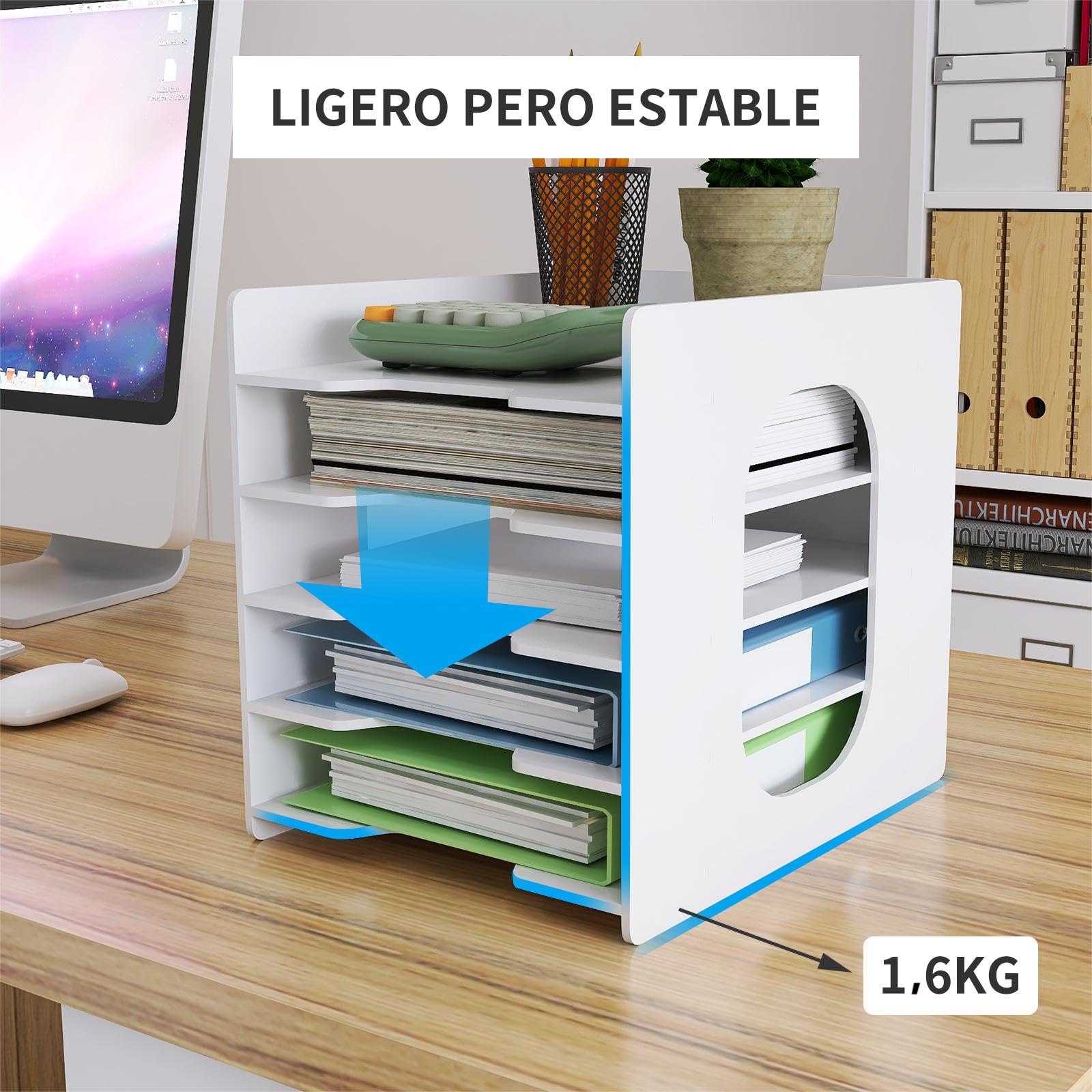 PUNCIA Archivador de Documentos A4 Soporte de papel 5 Bandejas PVC Escritorio Organizador de Archivos Bandeja de Papel Almacenamiento para Oficina Sala de Trabajo Escuela Oficina