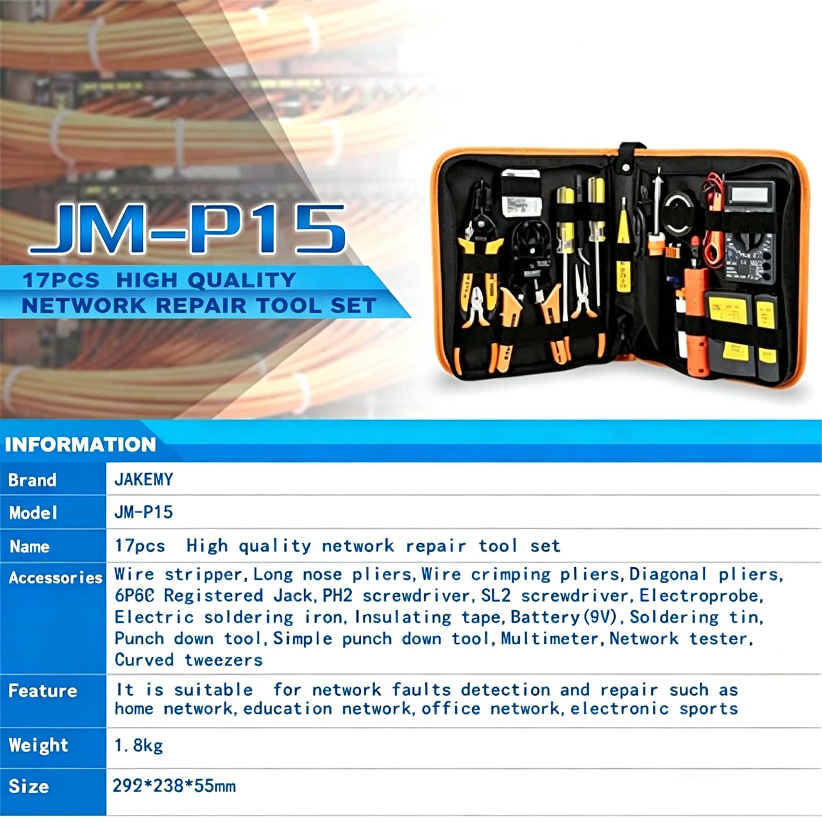 Kit Profesional 17 En 1 Para Reparación De Cables De Red Con Crimpadora Ethernet Rj45 Y Probador, Multímetro Digital Y Soldador De Temperatura Ajustable Para Mantenimiento De Telecomunicaciones Y