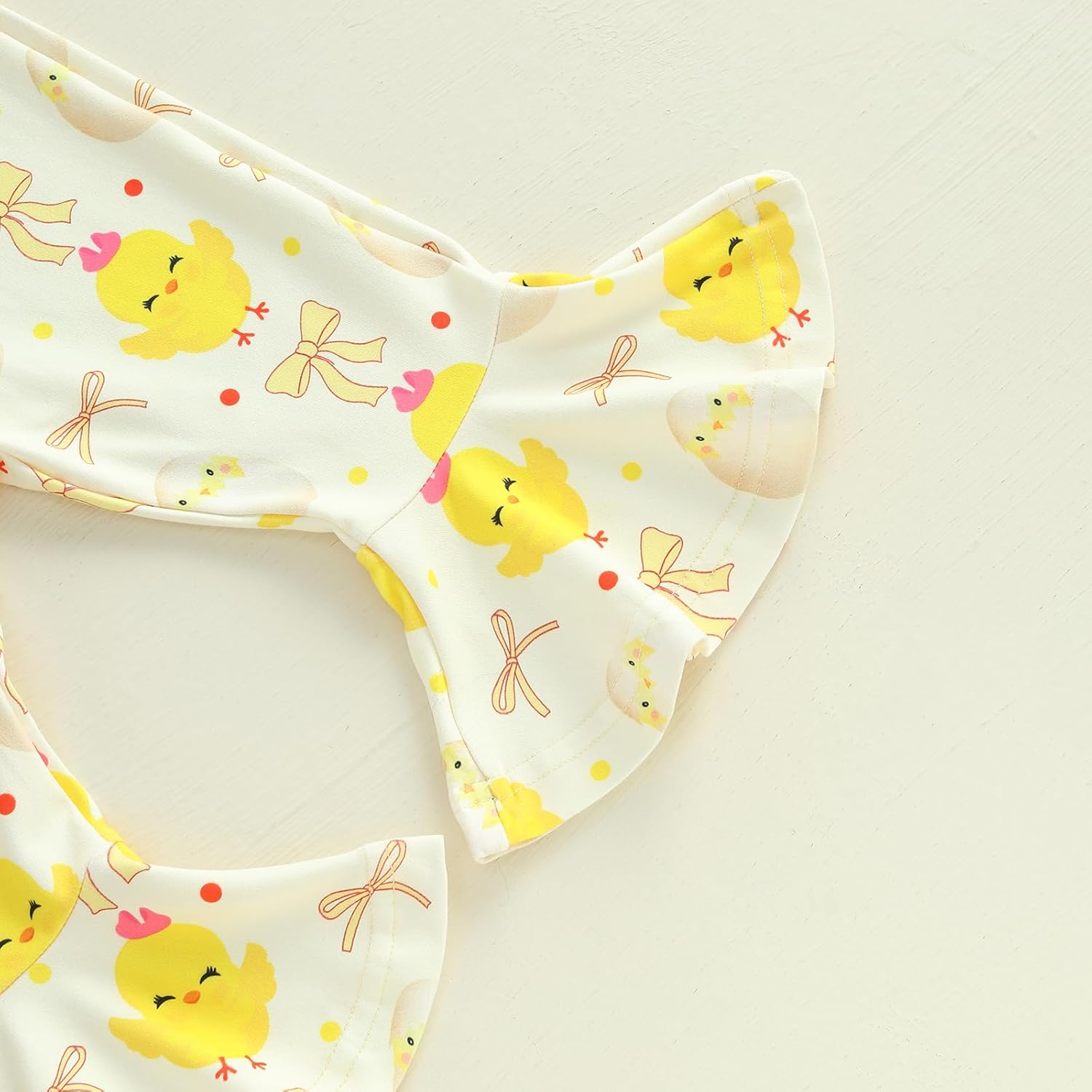 Newborn Baby Girl Easter Outfit New Chick In Town Ribbed Romper Chicks Bow Flare Pants Headband Clothes Set - Image 6