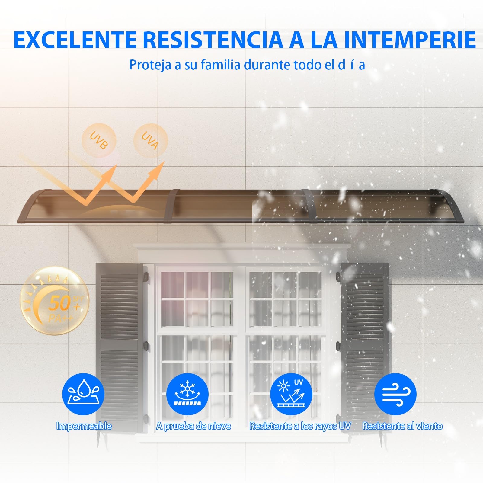 Marquesina para Puerta Exterior 150x80 CM, Tejadillo de Protección contra Lluvia y Rayos UV, Cubierta de Policarbonato para Puertas, Ventanas, Porches, Patios y Terrazas