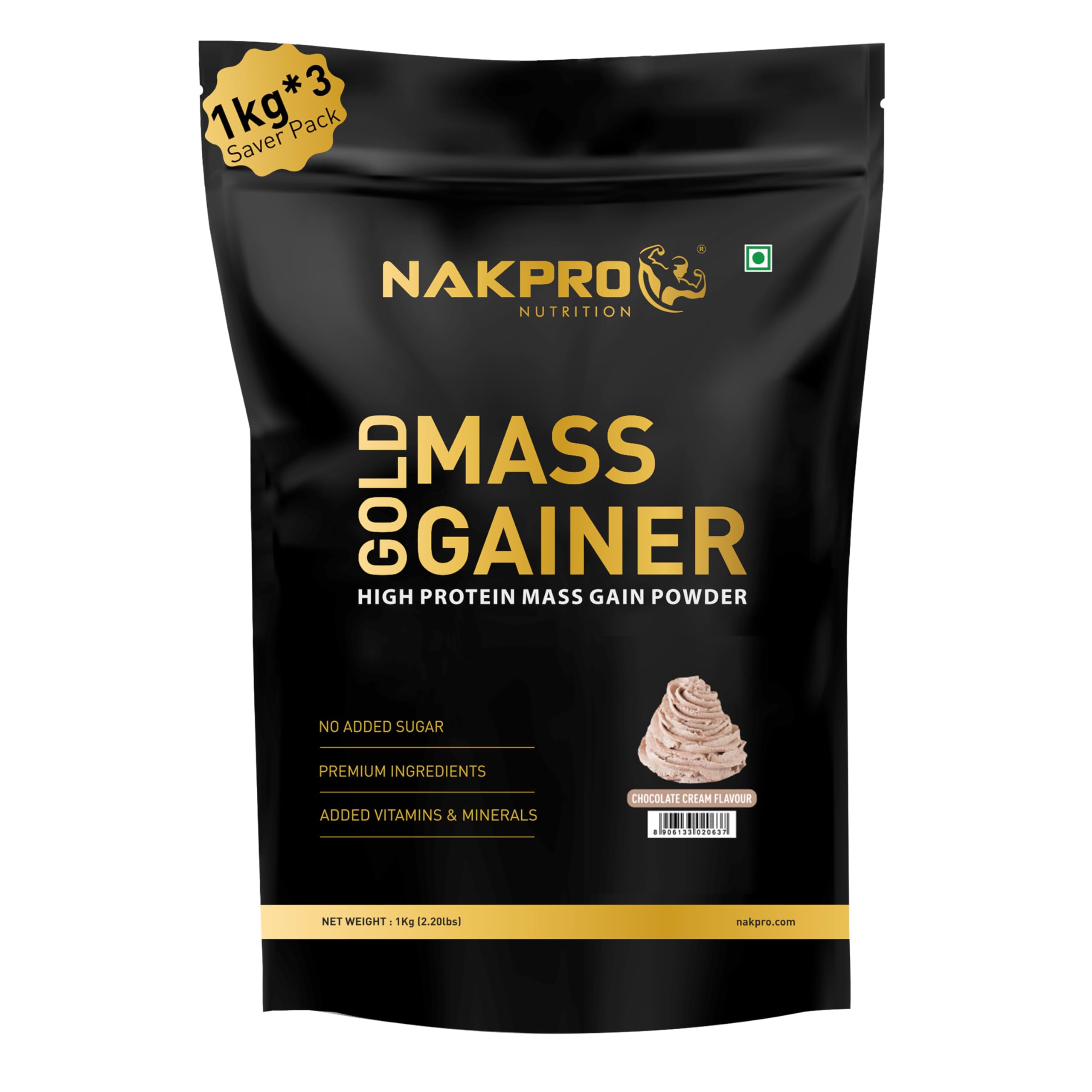 Nakpro Gold Mass Gainer Powder 1 Kg, Chocolate| Lean Muscle Whey Protein Mass Gainer | 21g Protein, 68g Carb, 372 Calories Per Scoop for Muscle Support & Muscle Mass Gain — Amazon image 9