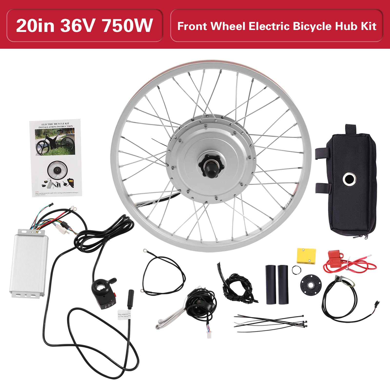 Kit de conversion de roue avant de vélo électrique, kit de conversion de 20 pouces, oteur 36V 750W