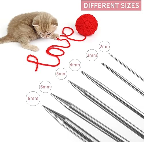 Miniatura 3 de Juego de 6 agujas de tejer circulares de acero inoxidable de 23.6 in, de doble punta de metal, para hacer bufandas de suéter y chal (diámetro de