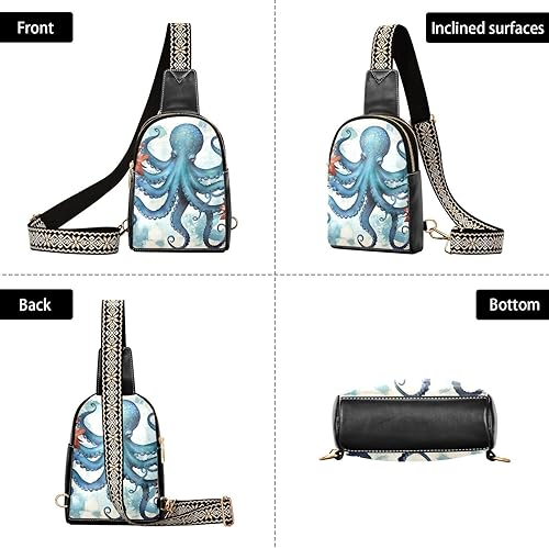 Miniatura 3 de Sling Backpack Octopus Vintage Sling Bag for Women Crossbody Shoulder Bag Leather Fanny Pack Chest Bag for Travel Hiking 202A1795